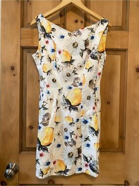 White Floral Lemon Print Sleeveless Dress